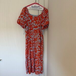 Talbots Vibrant Orange and Gray Midi Dress